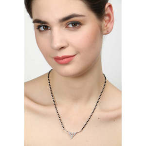 NOVAMART Fine Pure Silver Mangalsutra Necklace Geometric Pattern Gold Beads Strands Religious Wedding Gift for <b>Wife</b> Featuring Di - Product Image 5