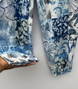 Pantalon en coton unisexe Boho Hippie Taille élastique Patchwork Loose Thin Straight Breathable Trousers Pockets Harem Cargo Style Flat - Product Image 4