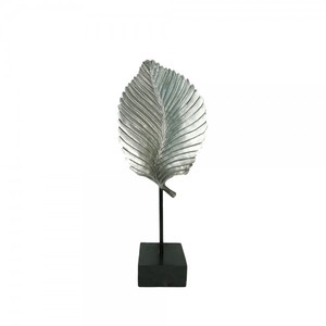 Nouveau Design Sculpture en forme de feuille d'aluminium argent nickelé dessus de Table Sculpture abstraite sur Base en bois-noir - Product Image 6