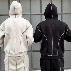 Baggy jogging personnalisé pour hommes Dtg impression passepoil survêtement Y2K rue rétro lettre impression à capuche pantalon de survêtement ensemble deux pièces - Product Image 4