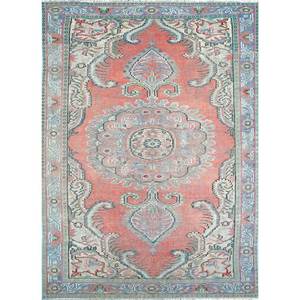 Alfombra de Lana Vintage Pae-2632 de Gran Tamaño, Roja y Naranja, con Patrón de Medallón Anudado a Mano, para Uso Doméstico, para Entrada o Pasillo, Rectangular 9x12 - Product Image 1