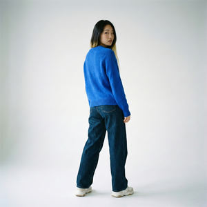 Pull décontracté au crochet avec col rond côtelé et 10 % de mohair - Product Image 2