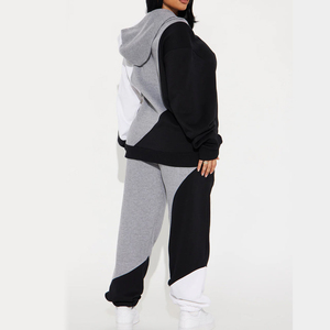 Prix d'usine, vêtements de rue décontractés pour femmes, ensemble deux pièces, bloc de couleurs, survêtement / prix de gros, sweat-shirt uni et pantalon élastique - Product Image 3