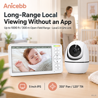 Moniteur Bébé Longue Portée Anicebb 5 Pouces Caméra 720P Jusqu'à 300m Champ de Vision Ouvert Panoramique Inclinable Rechargeable Vue Locale Sans WiFi Sans Application