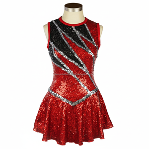 Luxury Sparkly <b>Red</b> <b>Sequin</b> Dancewear Elegant Sleeveless A-Line Performance Dress for Women Stage Show and Rhythmic Gymnastics - Product Image 5
