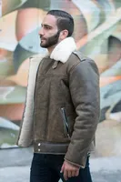 Blouson aviateur en cuir marron vintage personnalisé pour homme, véritable peau de mouton, col montant, imperméable, coupe-vent, réversible