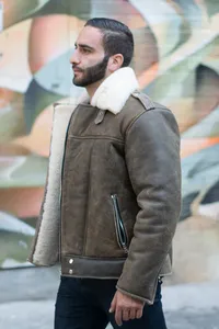 Chaqueta de bombardero B3 marrón vintage personalizada para hombre, chaqueta de piel de oveja genuina con material de tela, estilo clásico para hombre - Product Image 4