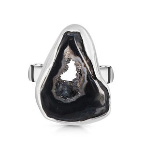 925อาเกตสีดำธรรมชาติเครื่องประดับแหวนเงินสเตอร์ลิง - Product Image 2