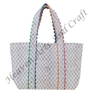 กระเป๋าผ้าฝ้ายพิมพ์ลายริคแร็คแบบกำหนดเอง พร้อมหูหิ้ว 2 ข้าง ลายกระเป๋าชายหาด สะพายไหล่ - Product Image 5