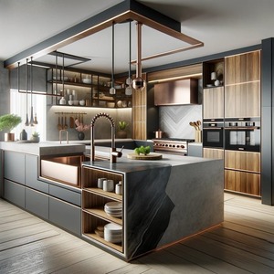 Mobili da Cucina di Lusso in Legno Impiallacciato di Alta Gamma, Design Completo con Mobili Base Lavello e Isola <span class=keywords><strong>per</strong></span> Villa - Product Image 6