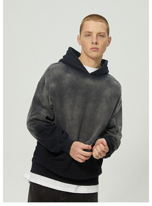 Sweat à capuche surdimensionné personnalisé délavé à l'acide pour hommes pull Streetwear 100% coton solide vert foncé Techniques brodées - Product Image 4