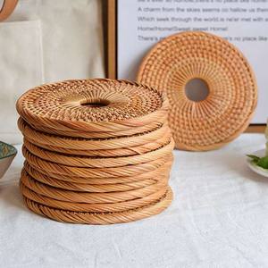 Creative Generic Rattan Cup Holder Natural Woven Round Drink Coasters Husk Straw Rattan Coasters and <b>Placemats</b> Natural Sea Grass - Product Image 3