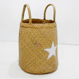 Panier en osier rond en feuilles de palmier, artisanat naturel, avec poignées, rangement pratique pour la cuisine et boîtes cadeaux - Product Image 4