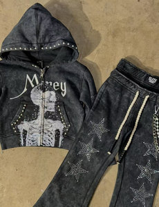 Conjunto Deportivo Personalizado para Hombre, Estilo Vintage Americano, con Remaches, Pedrería y Perlas, Ropa Urbana Esencial, Tejido Grueso, 100% Algodón Transpirable - Product Image 2