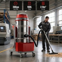 Aspirateur industriel 36Kpa, 100L, acier inoxydable, moteur puissant 4800W, filtre 2,9m² pour poussières métalliques d'usine et travail du bois