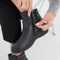 [JSHOE] Sepatu Boots Wanita Kulit Sapi Asli Berlapis Bulu dengan Ritsleting Samping, Nyaman untuk Berjalan di Musim Dingin