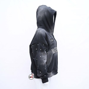 Sweat à capuche zippé personnalisé en coton 100% avec strass et logo brodé, 450 GSM, épais et lourd, style streetwear pour hommes - Product Image 2