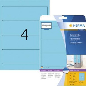 Etiquetas Autoadhesivas HERMA Azules para Encuadernación con Orificio para el Dedo, Anchas/Cortas, 61 x 192 mm, 80 Etiquetas/Paquete, Accesorio para Carpetas de Archivo - Product Image 1