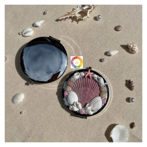 Vietnam Seashell <b>Mirror</b> <b>With</b> Decorative Assorted Shells, Handmade Pocket Seashell <b>Mirror</b> Perfect For Touch-Ups, Beach Adventures - Product Image 2