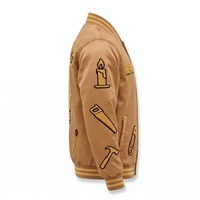 Blouson Bomber Oversize en Satin Unisexe Camel avec Patch Ampoule en Chenille Dorée Brodé Logo Personnalisé OEM