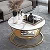 Center <b>Table</b> with Marble Finish Wooden <b>White</b> Top for Living Room,Drawing Room,Balcony Gold (<b>White</b> & Gold) - Product Image 2