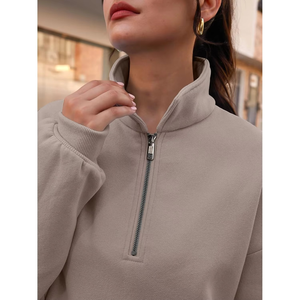 Sudadera con capucha y media cremallera y logotipo personalizado OEM para mujer, tamaño personalizado de cuarto de sudadera con cremallera, sudadera con capucha y media cremallera a granel - Product Image 5