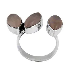 "Women's <b>Statement</b> Brass-Gemstone <b>Ring</b> with Moonstone & 925 Silver Plating Ethnic Bezel Setting" - Product Image 1