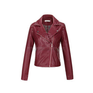 Veste en cuir de peau de mouton de motard vintage élégante pour femmes vêtements d'extérieur d'hiver respirants avec conception de manteau de moto en cuir PU - Product Image 1