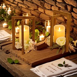 Lanterne de mariage pièce maîtresse lanterne bougeoir pour table lot de 2 lanterne rotative en bois centre de mariage décoratif - Product Image 2