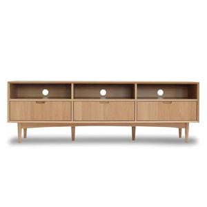 Armoire scandinave élégante en bois de teck avec compartiments ouverts, pieds coniques Console de télévision minimaliste parfaite pour les maisons modernes - Product Image 3