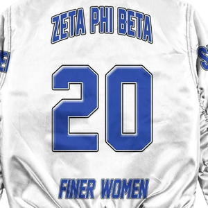 Chaqueta de Satén para Mujer Zeta Phi Beta, Ropa Griega de la Hermandad 1920, Azul Blanco, Bordado con el Escudo ZPB, Estilo Universitario Premium - Product Image 5