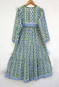 Summer Boho Mini <b>Dress</b> Set New Sexy Hand Block Printed Cotton Deep Maxi Length Unique Button Waist Decoration Natural Waistline - Product Image 3