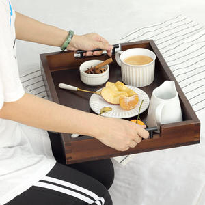 Plateau en bois d'acacia avec poignées en métal Plateau de service fait à la main pour le petit-déjeuner, la cuisine, l'hôtel, le restaurant ou la maison Présentoir de table ottoman - Product Image 6