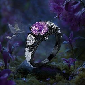Jeulia Vintage 18K Gold Plated Three Stone Purple Rose <b>Ring</b> <b>Adjustable</b> Open Inlay - Product Image 4