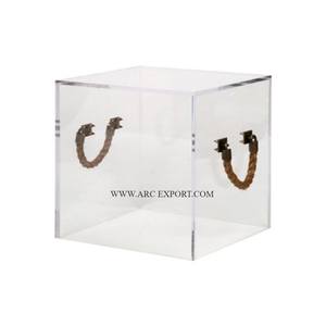 Boîte de rangement transparente en acrylique transparent de forme carrée avec poignées en corde Conception standard Top vente grand organisateur de bureau à domicile - Product Image 1