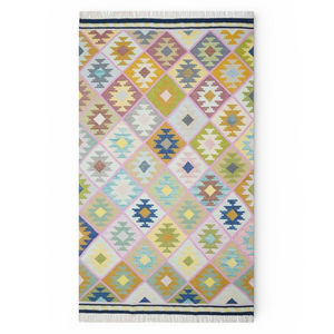 Alfombra Kilim de Lana Hecha a Mano, Diseño Abstracto Colorido, Ecológica, Gruesa, Moderna, Estilo Bohemio - Product Image 4