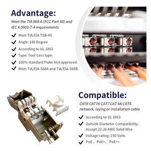 Module Jack Ethernet pour Panneau de Brassage, sans Outil, 8P8C, <span class=keywords><strong>RJ45</strong></span> STP FTP Blindé CAT7, Jack Keystone 180 Degrés - Product Image 5