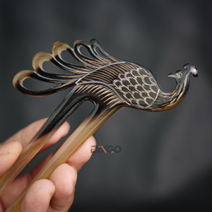 Premium Vietnam Venta al por mayor Accesorio de moda para mujer Cuerno de búfalo natural Peacock Hair Styling Tenedor - Product Image 3