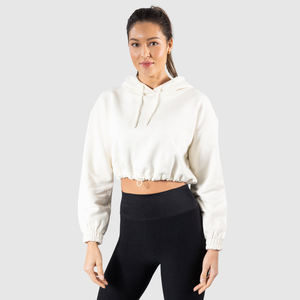 Pull à capuche court en tissu éponge de coton peigné à manches longues personnalisé de qualité supérieure avec propre logo pour les femmes - Product Image 1