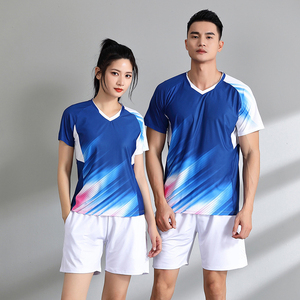 Ventes en gros de tenues de badminton et de tennis de haute qualité à impression numérique, unisexes, 100% polyester, séchage rapide, respirantes, col rond, manches courtes - Product Image 2