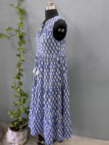 Pure Cotton Eco-Friendly Washable Women's Summer Maxi V-neck Sleeveless Bohemian Floral <b>Print</b> Hand <b>Block</b> <b>Printed</b> Lightweight - Product Image 6