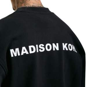 Sudadera de cuello redondo de gran tamaño Core, forro polar de algodón pesado negro, ropa de calle de ajuste relajado, puños acanalados, cálido, duradero, Moderno - Product Image 4