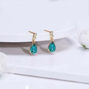 Boucles d'oreilles pendantes mode bleu turquoise doré Style goutte d'eau élégant - Product Image 1