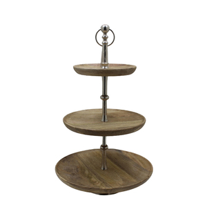 Support à gâteau flottant en aluminium et bois à 4 niveaux avec poignée, couleur Nickel noir et noyer foncé pour la décoration de mariage - Product Image 6