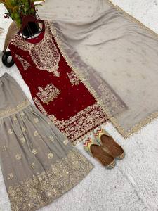 Traje Salwar Indio Pakistaní de la Mejor Calidad, Gharara Punjabi, Sexy y Hermoso para Mujeres y Niñas, para Fiestas, Tipo Suave - Product Image 4