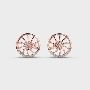 IGI Certified Lab Grown Round Diamond Stud <b>Earrings</b> 14K Yellow / White / Rose Gold Circular Wheel Design Diamond <b>Earrings</b> - Product Image 6