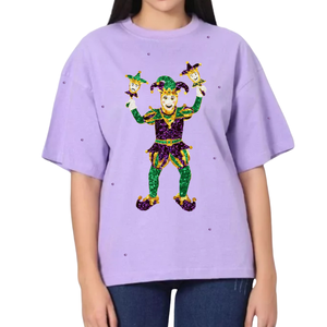 Camisetas de verano personalizables de ajuste holgado supercómodas camisetas casuales de tendencia suave de Mardi Gras con múltiples motivos de lentejuelas al por mayor - Product Image 3