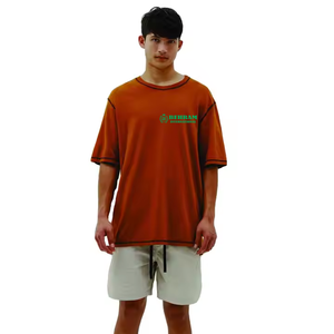 Camiseta de Cuello Redondo para Hombre, 100% Algodón, con Logotipo Personalizado, Cuello con Costuras en Contraste, Corte Holgado, Ecológica, con Descuento - Product Image 4