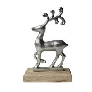 Inicio Navidad Celebración Reno Escultura Antigua Navidad Decoración Escultura Metal Con Base De Madera Para Uso Festivo - Product Image 1