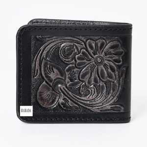 กระเป๋าสตางค์หนังผู้ชายสไตล์ตะวันตกกระเป๋าสตางค์หนังวัวแท้สีดำ - Product Image 3